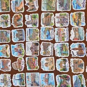 50 Piece Travel Watercolor Hand Drawn Stickers NEW